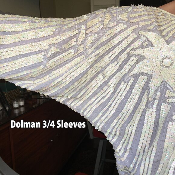 1980s Vintage Cream Sequin Chinese Silk Long Sleeve Blouse. - Picture 9 of 16